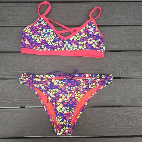 TYR Womens Durafast Neon/orange Modena Trinityfit Bikini Multi Sz S New No Tag - Picture 1 of 2